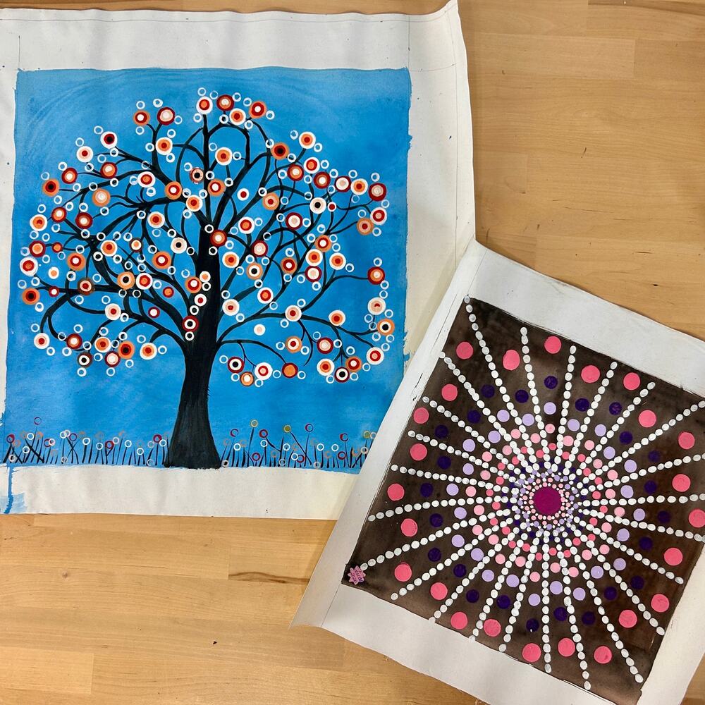 Original Signed Leida Diaz Acrylic On Canvas Abstract Set of 2 Tree Nature